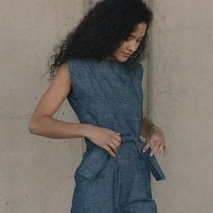 Ozma of California - Skinny Matador Romper, Organic Chambray - Indigo (L)